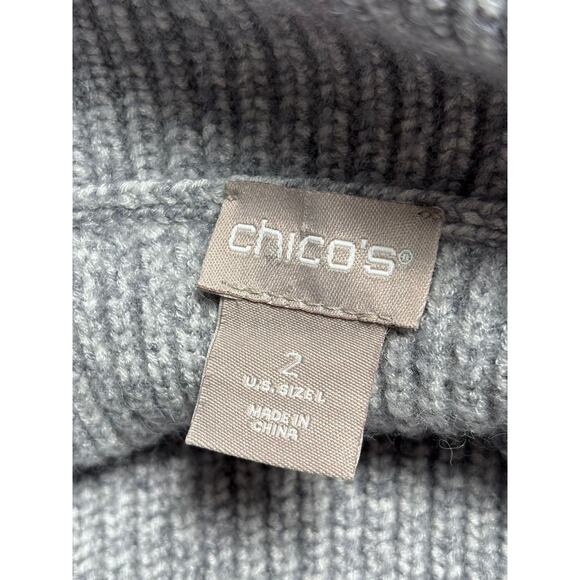 Chico's Cowl Neck Wedge Sweater Womens Size 2 US L Gray Long Sleeve Pullover - Picture 3 of 8